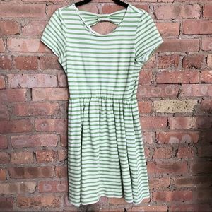 Green Striped Dress with Bow Back